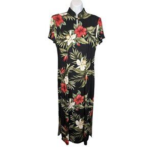Vintage Hawaiian Women's Dress Maxi Tropical Floral High Neck USA Made Small